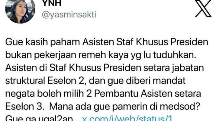 Heboh di Medsos Soal Gaji Stafsus Presiden, Yasmin Nur Minta Maaf