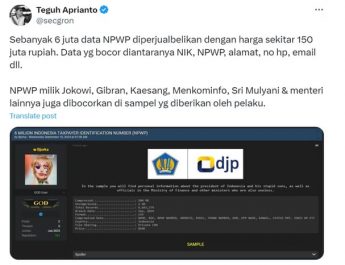 Nama Jokowi, Gibran, Kaesang, dan Sri Mulyani Muncul Dalam Data Pribadi yang Bocor dari Dirjen Pajak