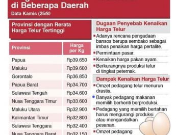 Harga Telur di Pasar Tradisional di Beberapa Daerah